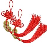 GoodLucky365 2pc Chinese Red Enless Knot Feng Shui Coins to Attract Wealth and Health