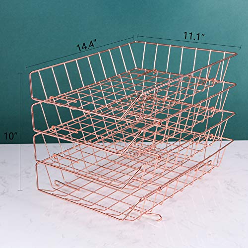 Simmer Stone Stackable Letter Tray, 4-Tier Desk File Organizer for Mails, Magazines, Documents and Accessories, Wire Paper Tray for Home, School and Office, Rose Gold