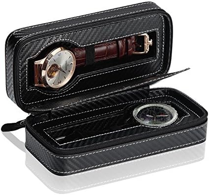 Carbon Travel Watch Storage Case with Zip and Slots for 2 Watches