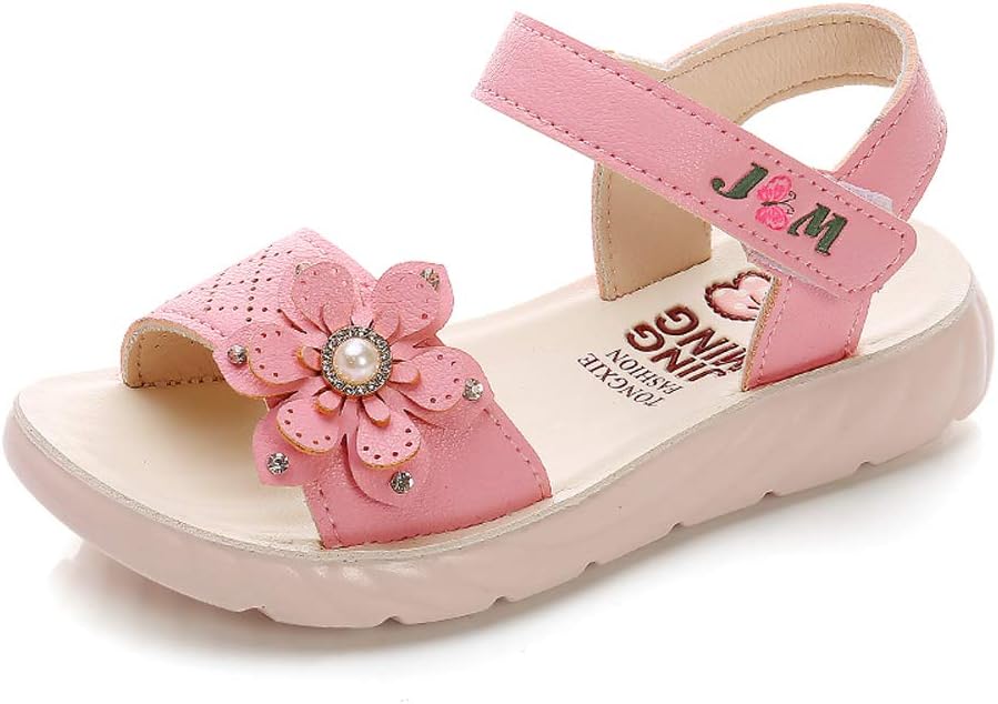 QZBAOSHUGirls Sandals with Pearls Flowers Leather Shoes Sandals for Little Girls