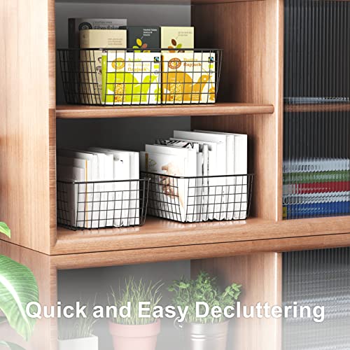 Wire Baskets, Fcolor 6 Pack Pantry Baskets for Storage, Black Metal