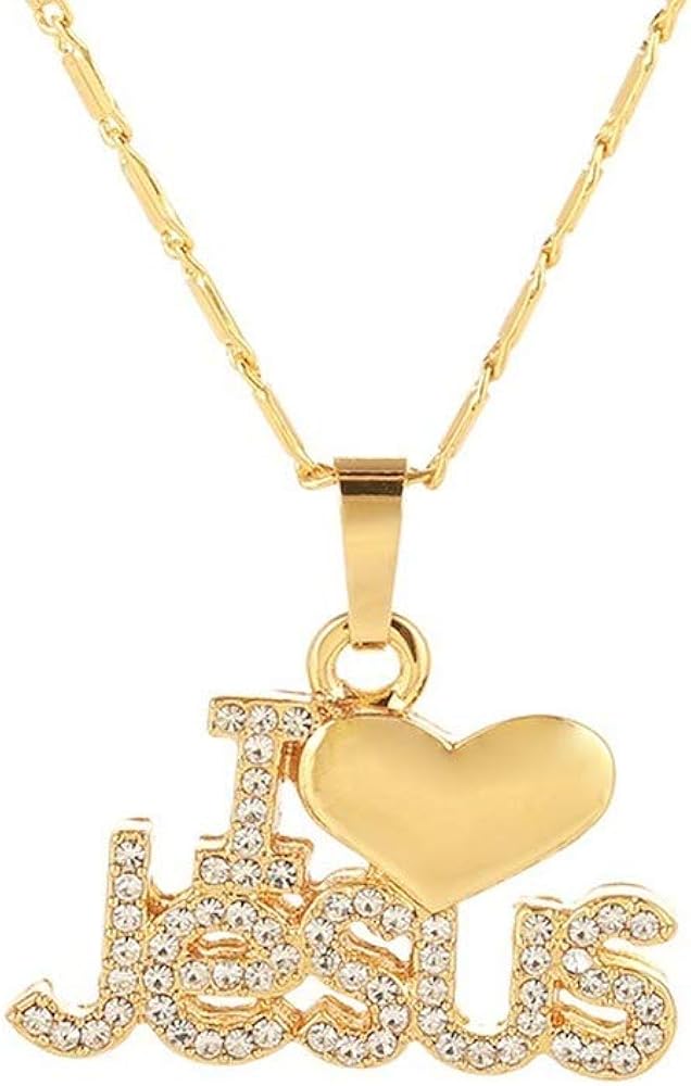 Religious Gold Color Pendant I Love Jesus Necklace for