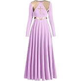 IBAKOM Womens Liturgical Praise Lyrical Dance Dress Loose Fit Full Length Long Sleeve Metallic Worship Costume Ballet