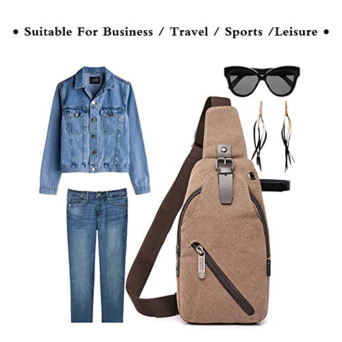IDAND Sling Bag Water Resistance Crossbody Daypack Casual Canvas Backpack Chest Bag Shoulder Unbalance Gym Fashion Bags Sack Satchel for Men & Women Outdoor Cycling Hiking Travel(Coffee) - Thumbnail 6