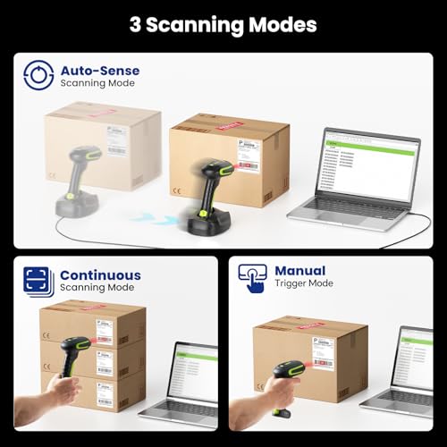 Eyoyo 2D QR Industrial Barcode Scanner with Wireless Charging Stand, Rugged Heavy Duty & IP65 Waterproof 3-in-1 Bluetooth & Wireless & USB Hands-Free Barcode Reader for Laptop Desktop Tablet Android