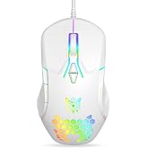 ONITOON Wired USB Mouse, Computer Mouse with RGB Lighting, 4 Adjustable DPI, Ergonomic Optical Office Mouse, 7 Buttons Corded Mice for Window/PC/Laptop/Desktop/Mac/Chromebook, White