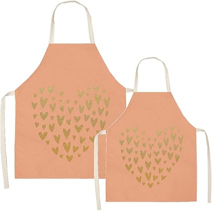Amazon Hakona エプロン かわいい 大人 子供用 人気 親子ペアセット リネン 綿 首掛け お揃い 2点セット 汚れ防止 可爱い ファッション ハート型柄 多機能 家庭用 学校用 料理実習 キッチン エプロン 8色 オレンジ 2点セット Hakona エプロン
