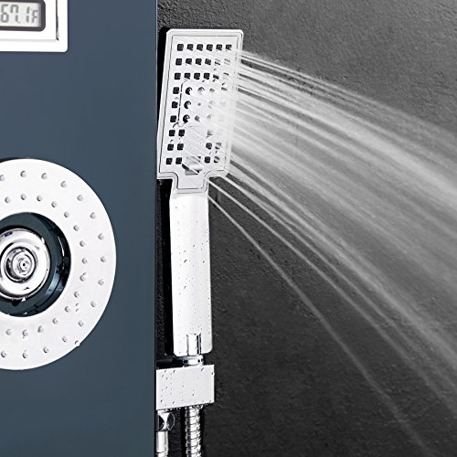Firebird 63" Rainfall Waterfall Black Finish Stainless Steel Multi-Function Bathroom Shower Panel System w/ LED Head Jets Handheld Wand