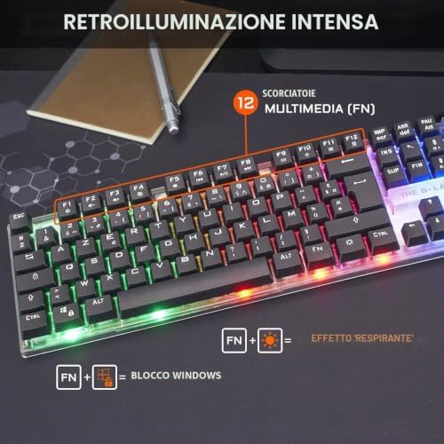 G-Lab Combo Yttrium - Set di tastiera e mouse da gioco, Combo 3 in 1 con tastiera da gioco QWERTY 105 tasti, mouse da gamer 2600 dpi, tappetino per mouse gamer - PC/PS4/PS5 (nuova versione)