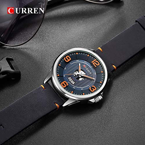 Curren 8305 - Reloj de pulsera para hombre, esfera redonda grande, correa de piel, casual, reloj de cuarzo, color azul - Imagen 5