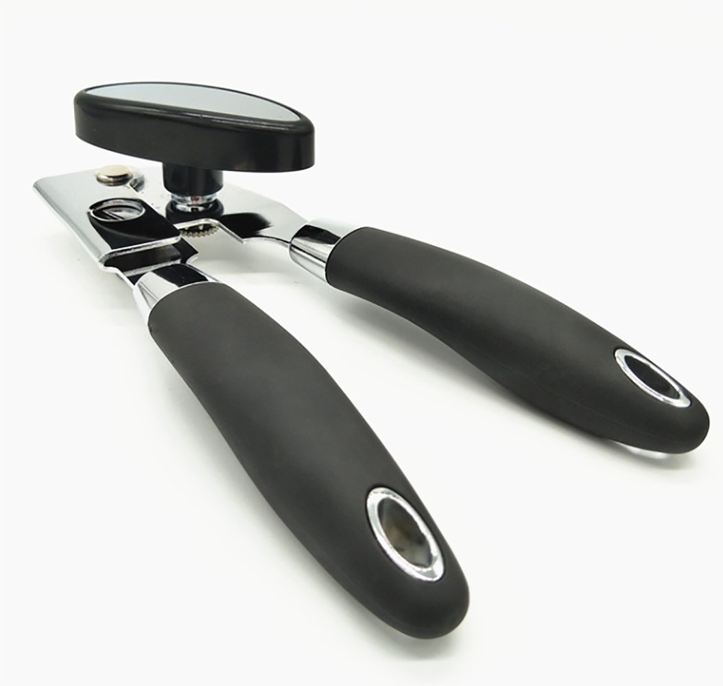 ixaer Strong Stainless Steel Can Opener With TPR Handle, Canned Tool, Multi-functional Rubber Handle Opener, Smooth Edge and Heavy Duty, Build in Durable Bottle Opener and Lid Lifter