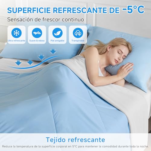 HOMFINE Cooling Blanket for People – Double-Sided Summer Blanket for Sofa Bed Summer Q-MAX>0.4 Soft Cooling Blanket, Cooling Blanket, Anti Static, Blue, 150 x 230 cm