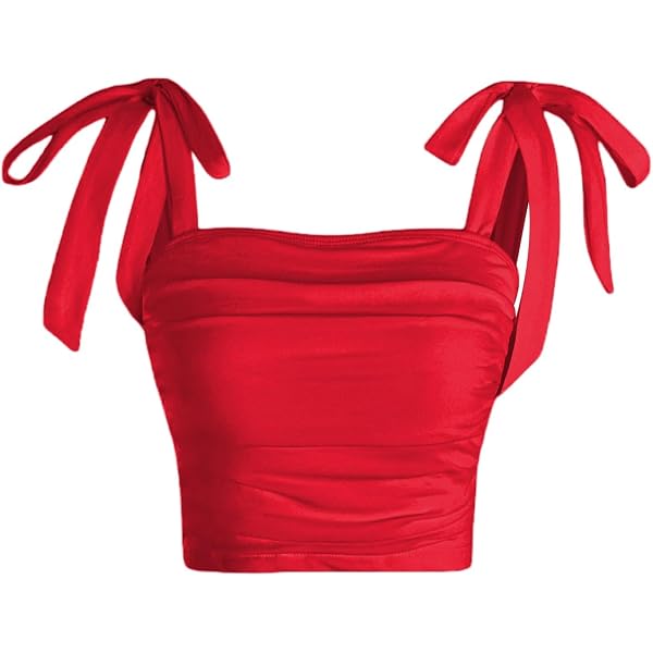 MakeMeChic Women's Y2K Camisole Top - Sleeveless Bow Front Shirred Crop Cami