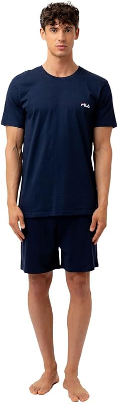 Pigiama Uomo Cotone 100%, Set Maglietta e Pantaloni Corti Uomo, Morbido e Confortevole, Blu, Taglie M