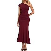 VKIHOC Summer One Shoulder Long Formal Dress Ruched Sexy Bodycon Sleeveless Elegant Wedding Guest Dresses for Women 2025