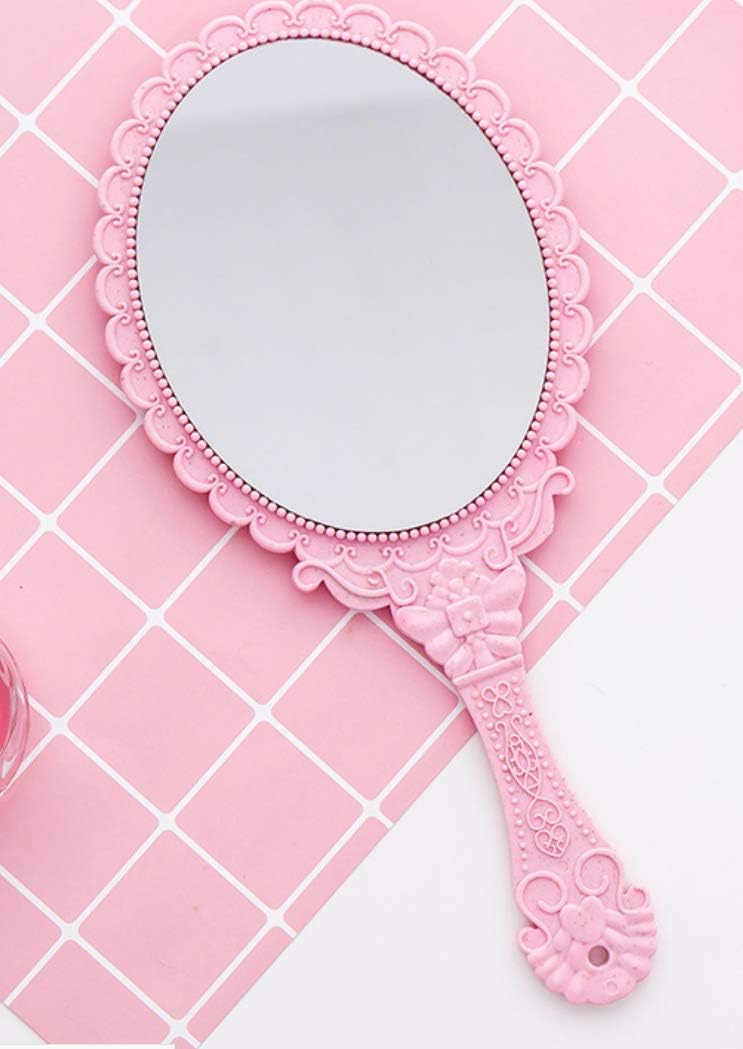 Tinland Hand Mirror with Handle Vintage Handheld Mirror Personal Vanity Makeup Compact Beauty Salon Mirror 9.8x4.5in(Pink): Home & Kitchen