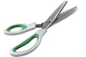 ZXUY Pinking Shears Green Comfort Grips Professional Dressmaking Pinking Shears Crafts Zig Zag Cut Scissors Sewing Scissors (1, 5 Ounce)