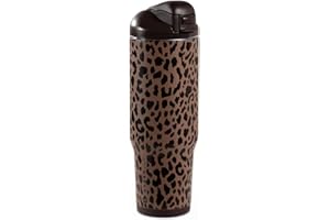 HydroJug Ease2o Water Bottle with Straw & Chug Lid, Stainless Steel, Vented Cap to Help Reduce Pressure, Water-Level Window, Cup Holder Friendly, Non-Slip Base – 32oz, Brown Leopard