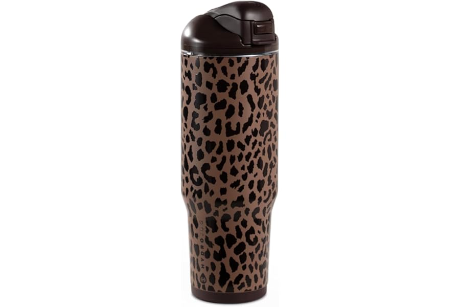 HydroJug Ease2o Water Bottle with Straw & Chug Lid, Stainless Steel, Vented Cap to Help Reduce Pressure, Water-Level Window, Cup Holder Friendly, Non-Slip Base – 32oz, Brown Leopard