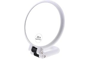 FUHUIM 1x 15x Magnifying Handheld Mirror, Double Sided Pedestal Magnification and True Image Makeup Mirror, Compact Size and Portable Vanity Cosmetic Mirror for Girl, 9.3" L x 1.9" W