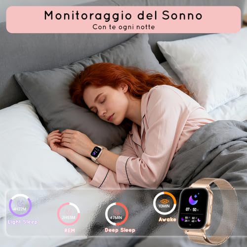 Women's Smartwatch, 1.85 Inches HD Watch 30+ Tage Autarkiezeit Telefonfunktion mit Herzfrequence/SpO2/Schlaf Monitor 120+ Sportmodi Schrittzähler Fitness Smart Watch for iOS Android, Roségold/1000mAh