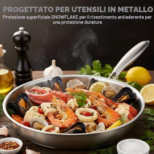 VeftBltrem Titanium Frying Pan with Lid, Titanium Hammered Pattern Frying Pans for Cooking, Scratch-resistant, Non-Stick, Pro Induction Frying Pan for Kitchen and Camping (22cm)