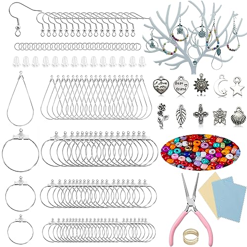 XKCWXY 755Pcs Beading Hoop Earrings Kit, with Hoops, Hooks, Backs, Jump Rings, Silver Charms, Pony Beads