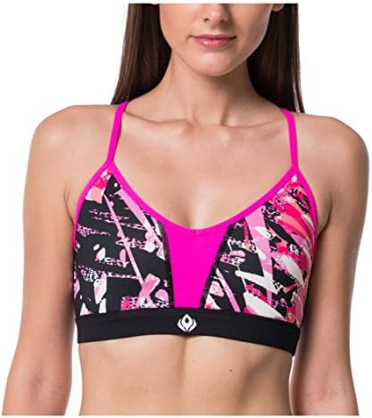 ATHENA Women's Fucsia Jungle Mesh Racerback Sports Bra Removable Cup