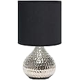 Simple Designs LT2073-SVB Mini Hammered Texture Silver Drip Table Lamp with Black Shade