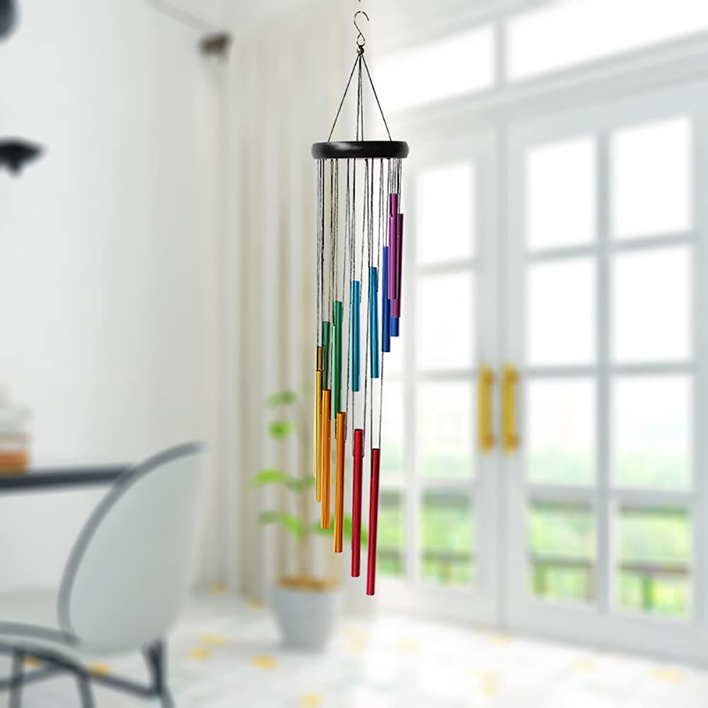 Alnicov Rainbow Wind Chimes Outdoor,Metal 7 Color Rotating Wind Chime Hanging Door Decoration for Creative Birthday Bedroom Balcony Decoration Pendant
