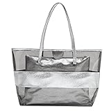 Zicac Waterproof Semi-clear Tote Bags Stripe PVC Shoulder Bag with Pouch (Silver)