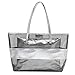 Zicac Waterproof Semi-clear Tote Bags Stripe PVC Shoulder Bag with Pouch (Silver)