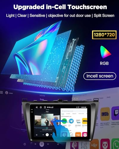 NHOPEEW 4+128G Radio para Coche para Mazda 6 2007-2012 con Carplay Android Auto - Pantalla incell de 9 Pulgadas Compatible con WiFi GPS Control en el Volante+Cámara de Marcha atrás