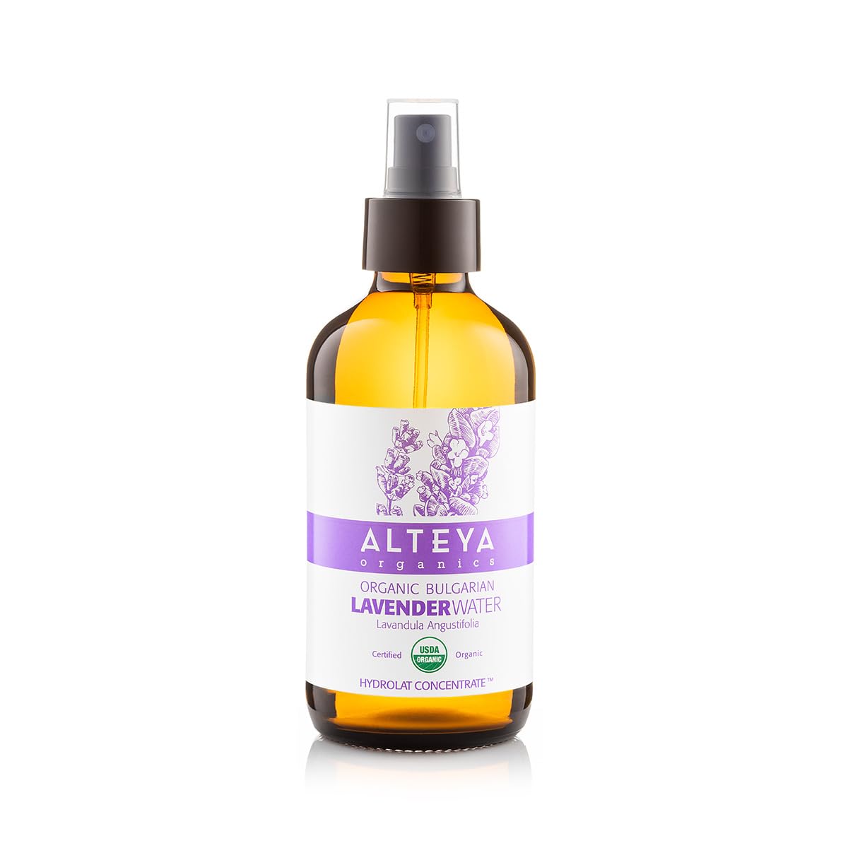 Alteya Organic Lavender Water Spray 240ml - 100% Pure Lavender Hydrolat - USDA Certified Organic - Face Toner, Revitalizing Body, Condition Hair & Scalp - Cleanse, Soothe, Balance, Hydrate