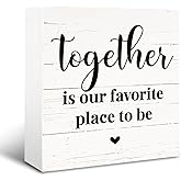 Rustic Home Decor, Inspirational Wood Signs, Wooden Box Sign Decorative, Family Room Decor, Table Shelf Decoration, Housewarming Gift, Together is Our Favorite Place to Be Sign, 5×5×1.2inches