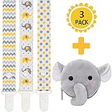 4-in-1 Pacifier Clips+Antibacterial Pacifier Holder by Moskka-Set of 3 Universal Pacifier Clips&Paciafier Pocket/Case Infant Teething Ring&Toys Holder for Baby Boy and Girl-Baby Shower Gift-Elephant