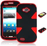 Bastex Heavy Duty Hybrid Case for ZTE savvy Z750C - Red Silicone with Black Hard Shell