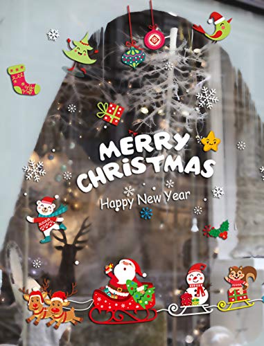 image for AivaToba Reindeer Sleigh Santa Christmas Window Cling, Xmas Snowman Wa