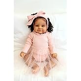 Angelbaby Reborn Real Life Baby Dolls 24inch Soft Silicone Realistic Weighted Dark Brown Skin Newborn Reborn Toddler Girl Doll Detailed Toys for Children Gifts