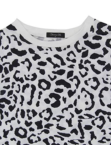 image for BMJL Women's Casual Cute Shirts Leopard Print Tops Basic Short Sleeve 
