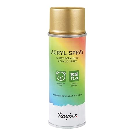 Rayher Hobby 34145620 Acryl-Spray, Acryllack, brillant gold, seidenmatt, Sprühlack für innen und außen, hohe Deckkraft, umwel