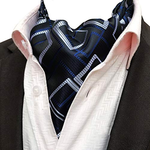 MOHSLEE Men's Plaid Cravat Necktie Woven Silk Formal Ascot Tie Pocket Square Set