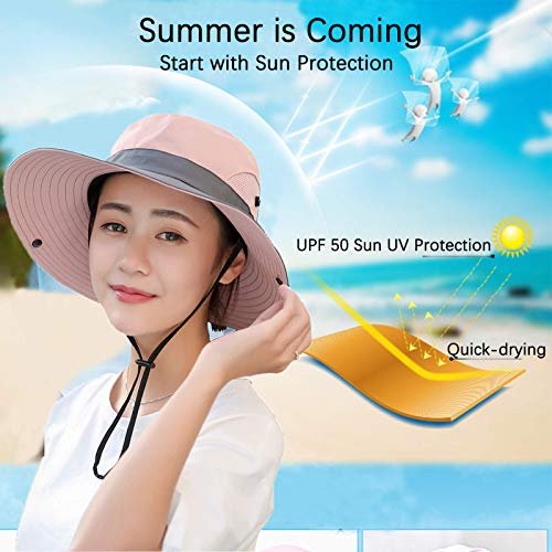 Womens UV Protection Wide Brim Sun Hats Cooling Mesh Ponytail Hole