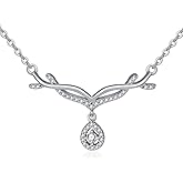 BHUBREA 1/14 Carat Diamond Deer Antler Necklace for Women 925 Sterling Silver 18K White Gold Plated Lab Grown Diamond Fine Christmas Antler Jewelry