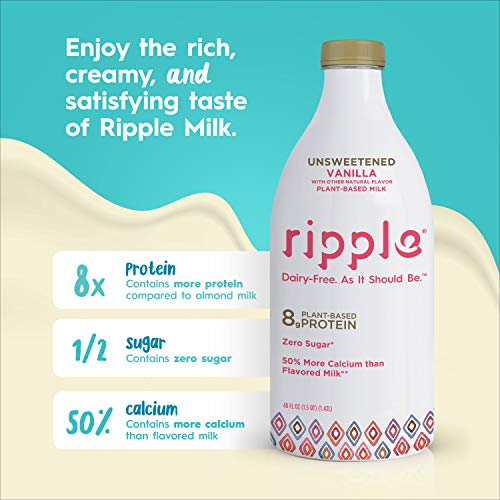 Ripple NonDairy Milk, Unsweetened Vanilla Vegan Milk With 8g Pea