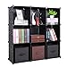 BASTUO 9-Cube Storage Organizer, DIY Modular Plastic Storage Cube 4-Tier Bookcase Shelf Cabinet Closet, Black