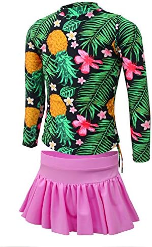 Girls Pineapple Long Sleeve Rash Guard with Pants 2-Piece Swimsuit(FBA)