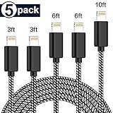 TNSO MFi Certified iPhone Charger Lightning Cable 5 Pack [3/3/6/6/10FT] Extra Long Nylon Braided USB Charging & Syncing Cord Compatible iPhone Xs/Max/XR/X/8/8Plus/7/7Plus/6S/6S Plus/SE/iPad/Nan More