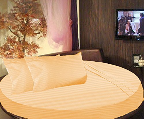 Bedding Attire 600 Thread Count 100% Egyptian Cotton 4 Piece Round Bed Sheet Set 84" Diameter Stripe Orange Color