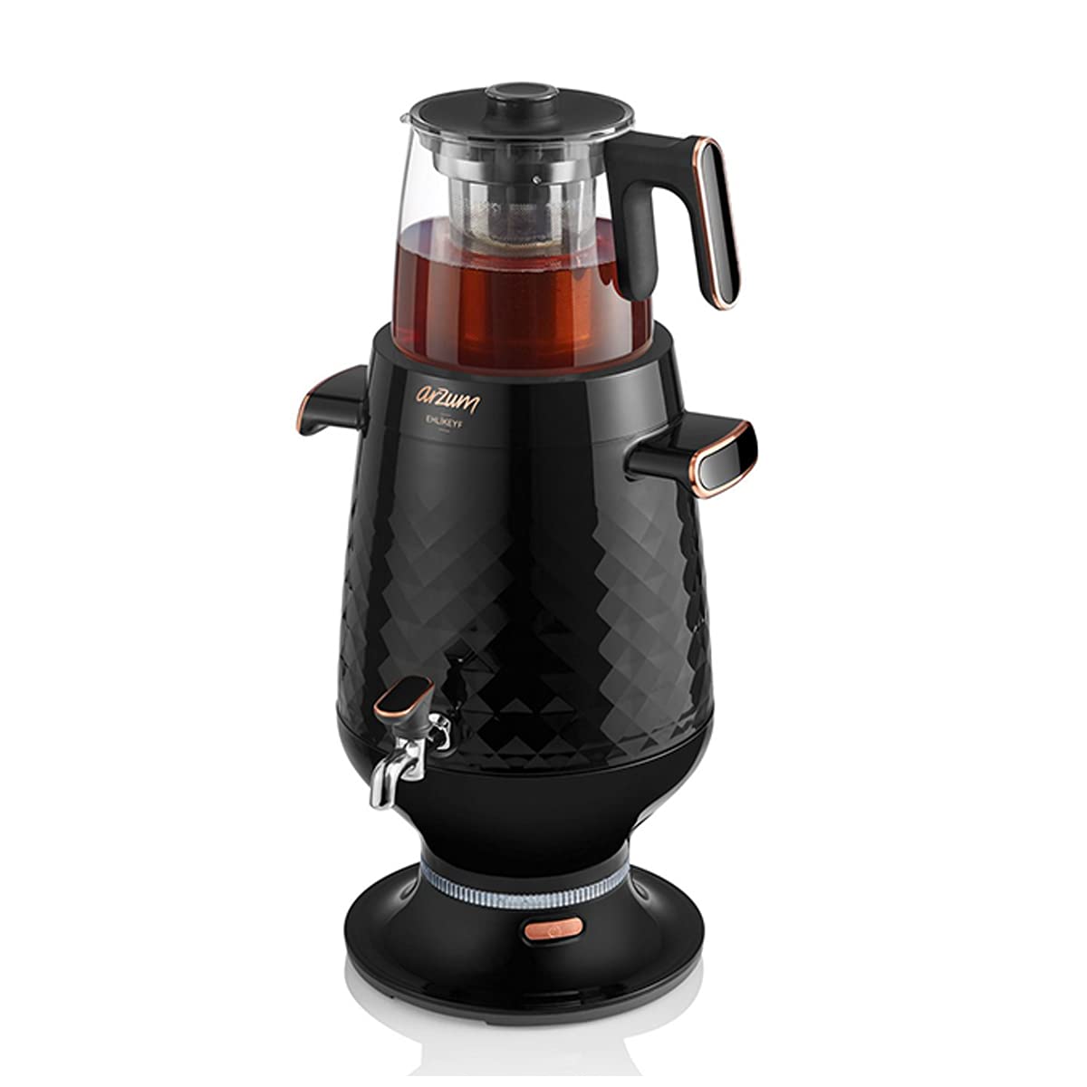 Arzum Ar3083 Ehlikeyf Machine À Thé Électrique Samovar, 2200W, 3,5 Liter Kapazität Wasserkocher, 1,2 Lt. Kapazität Glas-Teekanne, Kapazität Von 40 Teegläsern, Intelligente Temperaturregelung, Edelstahl-Teefilter, Abschaltautomatik, Trockenkochschutz